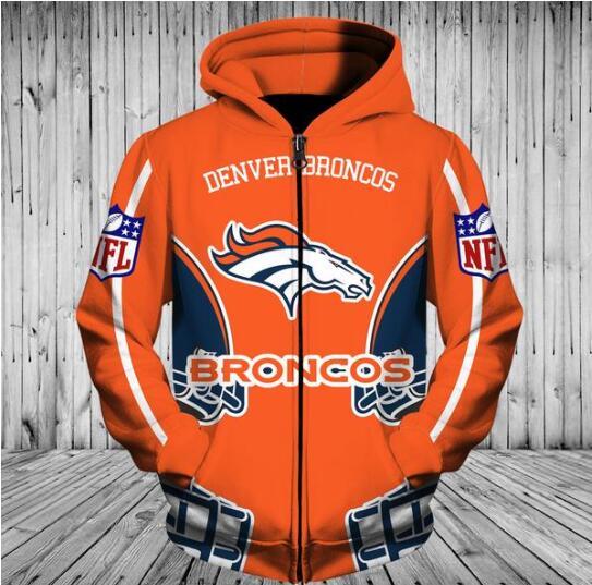 Nfl Football Denver Broncos 3d Hoodie With Zipper Sweatshirt Jacket Pullover