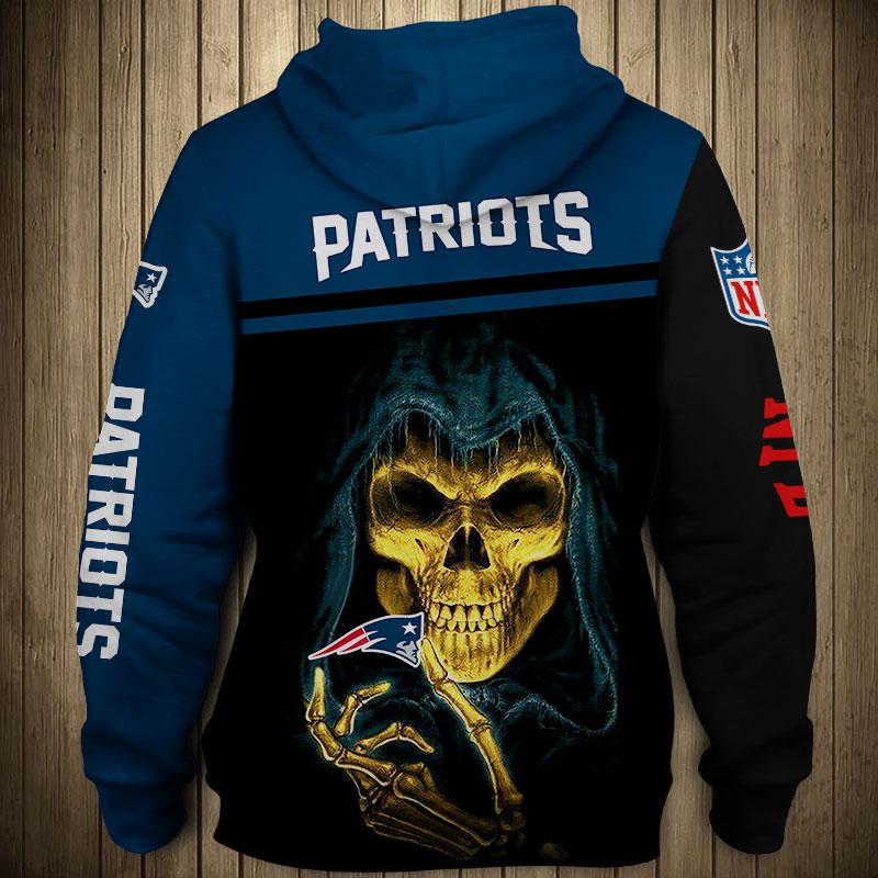New England Patriots Men's 3d Skull Pullover Hoodie Sweatshirt