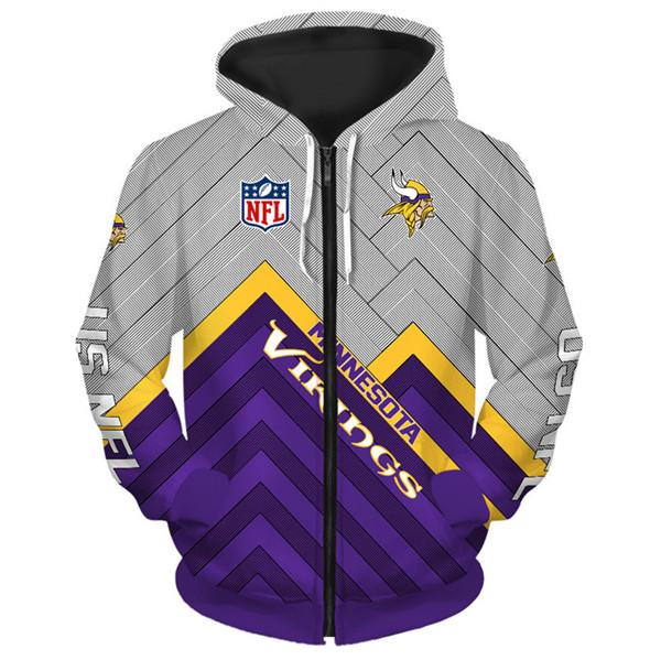 Minnesota Vikings Zip Up Hoodie 3d Sweatshirt Long Sleeve
