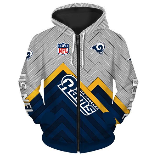 Los Angeles Rams Zip Up Hoodie 3d Sweatshirt Long Sleeve