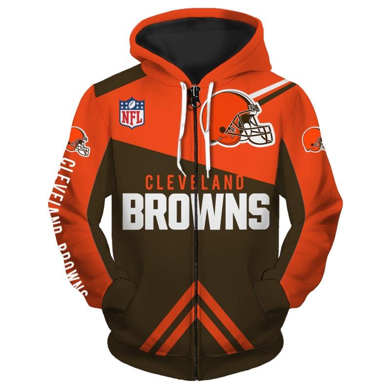 Cleveland Browns 3d Zip Up Hoodie Long Sleeve Sweatshirt