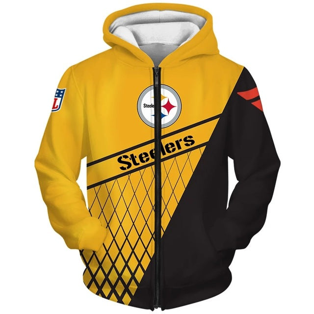 Pittsburgh Steelers 3d Zip Hoodie With Hooded Long Sleeve