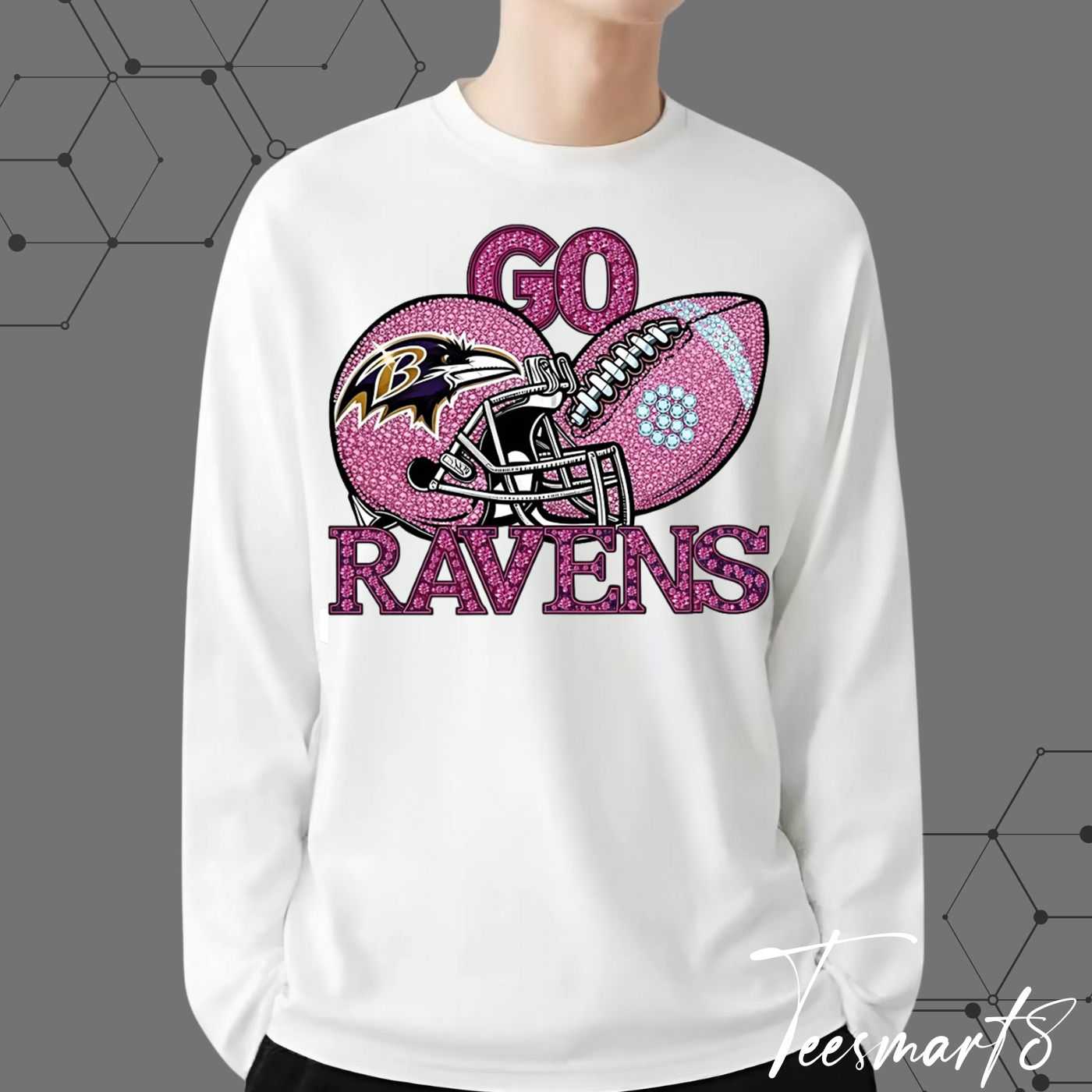 Baltimore Ravens Glittery Skull Sweatshirt - Glamorous Fan Apparel