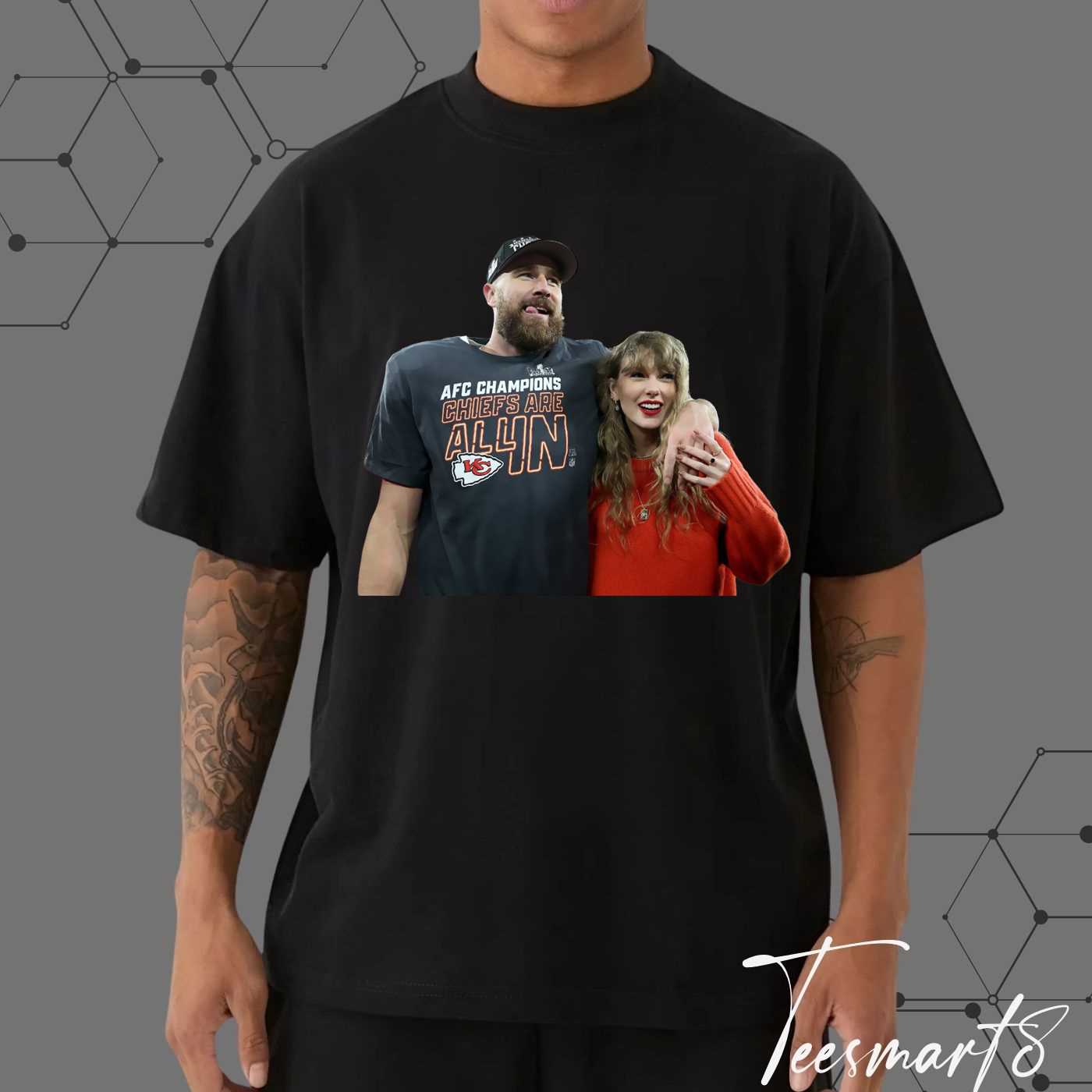 Touchdowns And Love Songs Graphic Tee – Taylor Swift X Travis Kelce Couple Shirt