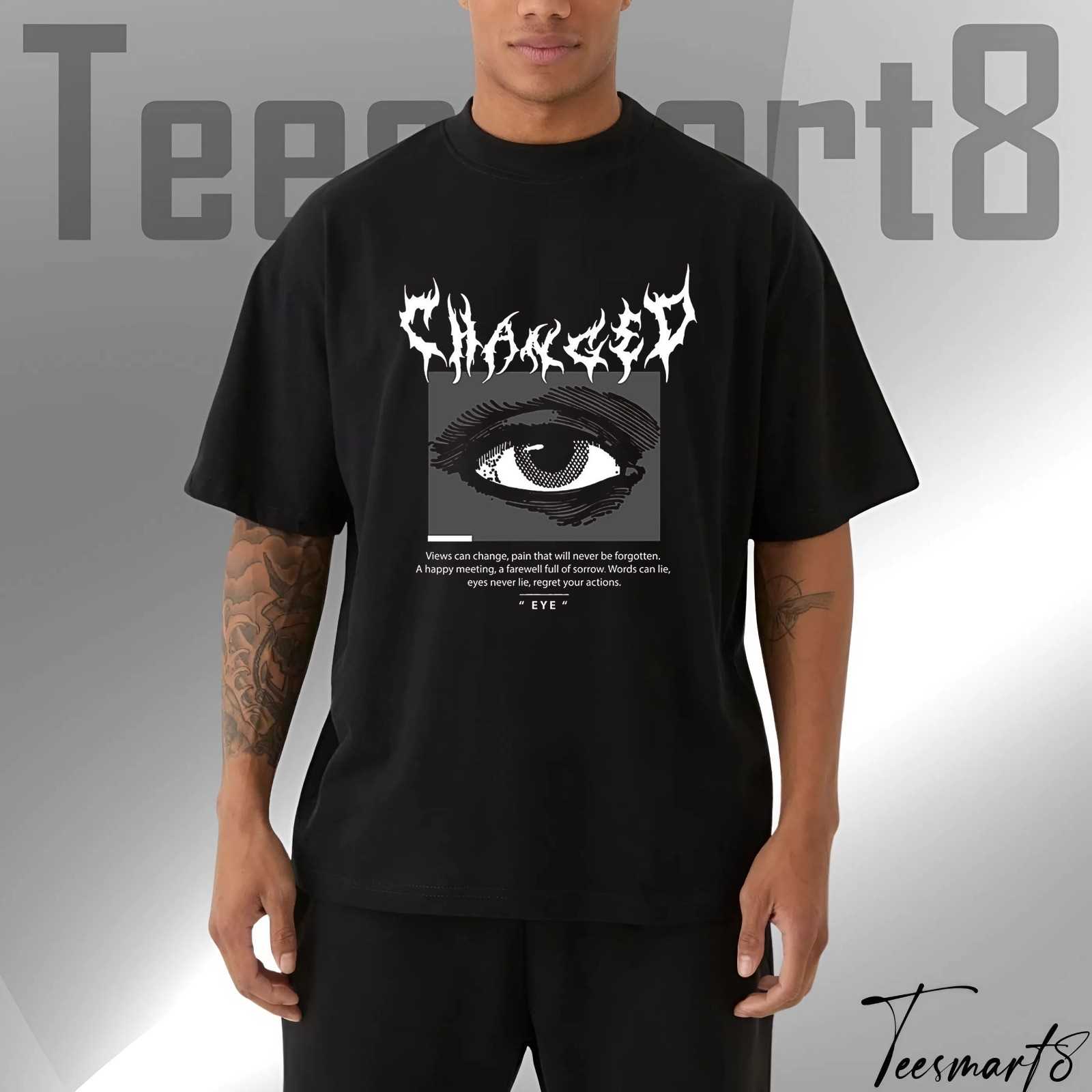 Changed Oversized Black T-Shirt – Eyes Graphic Tee, Streetwear Casual Shirt, Urban Style Oversize