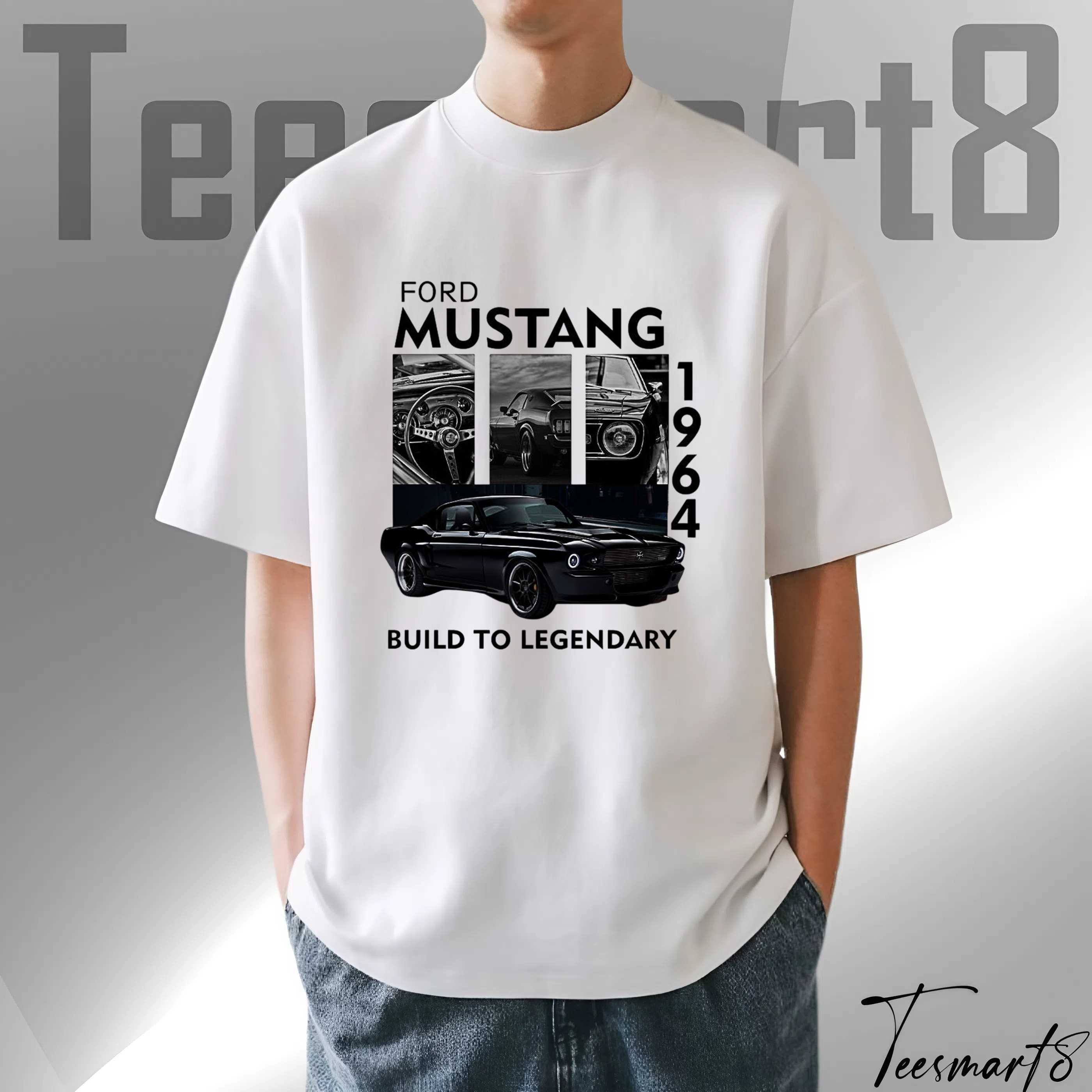1964 Ford Mustang Tee – Built To Be Legendary Car Graphic T-Shirt