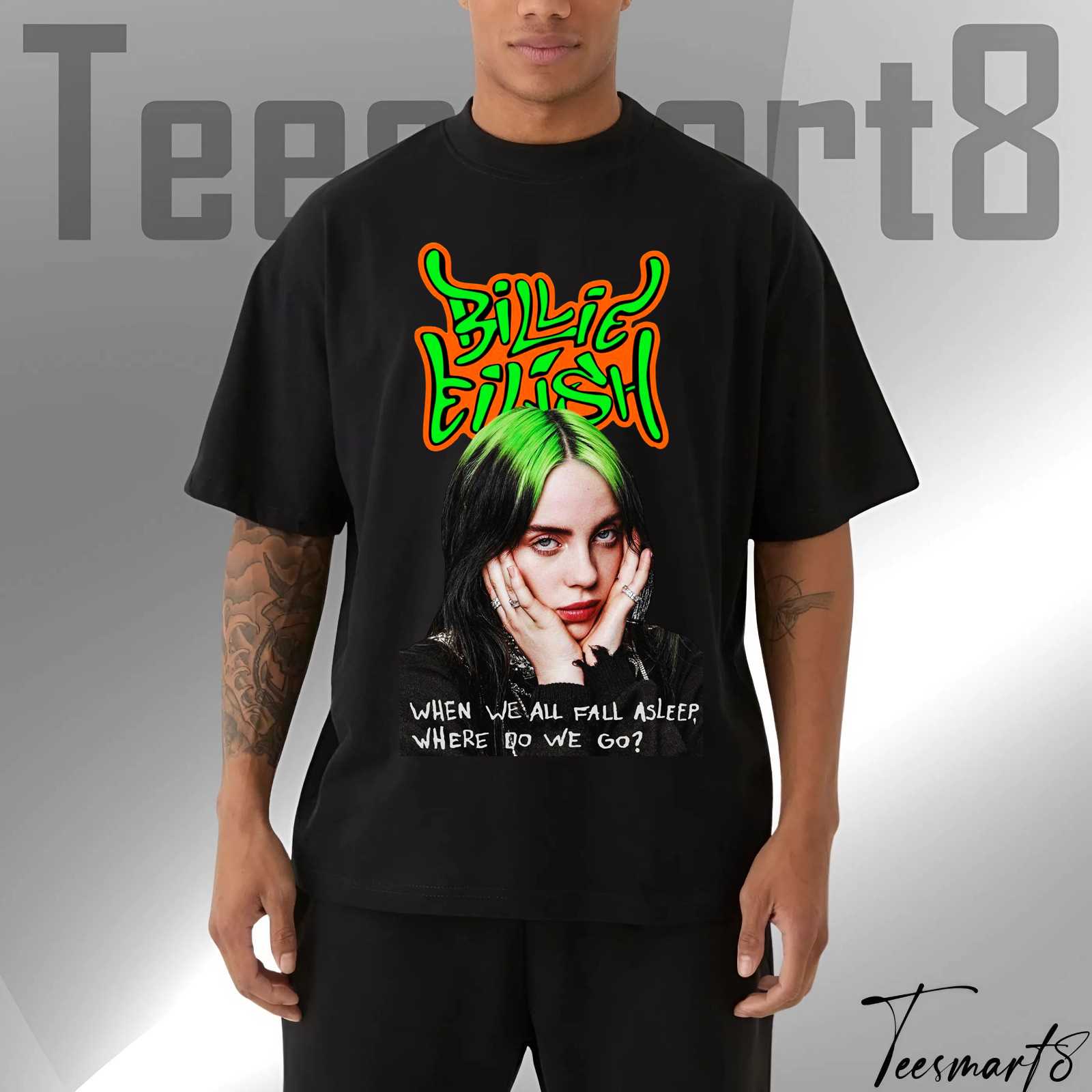 Billie Eilish When We All Fall Asleep Tee – Neon Hair Grunge Graphic T-Shirt