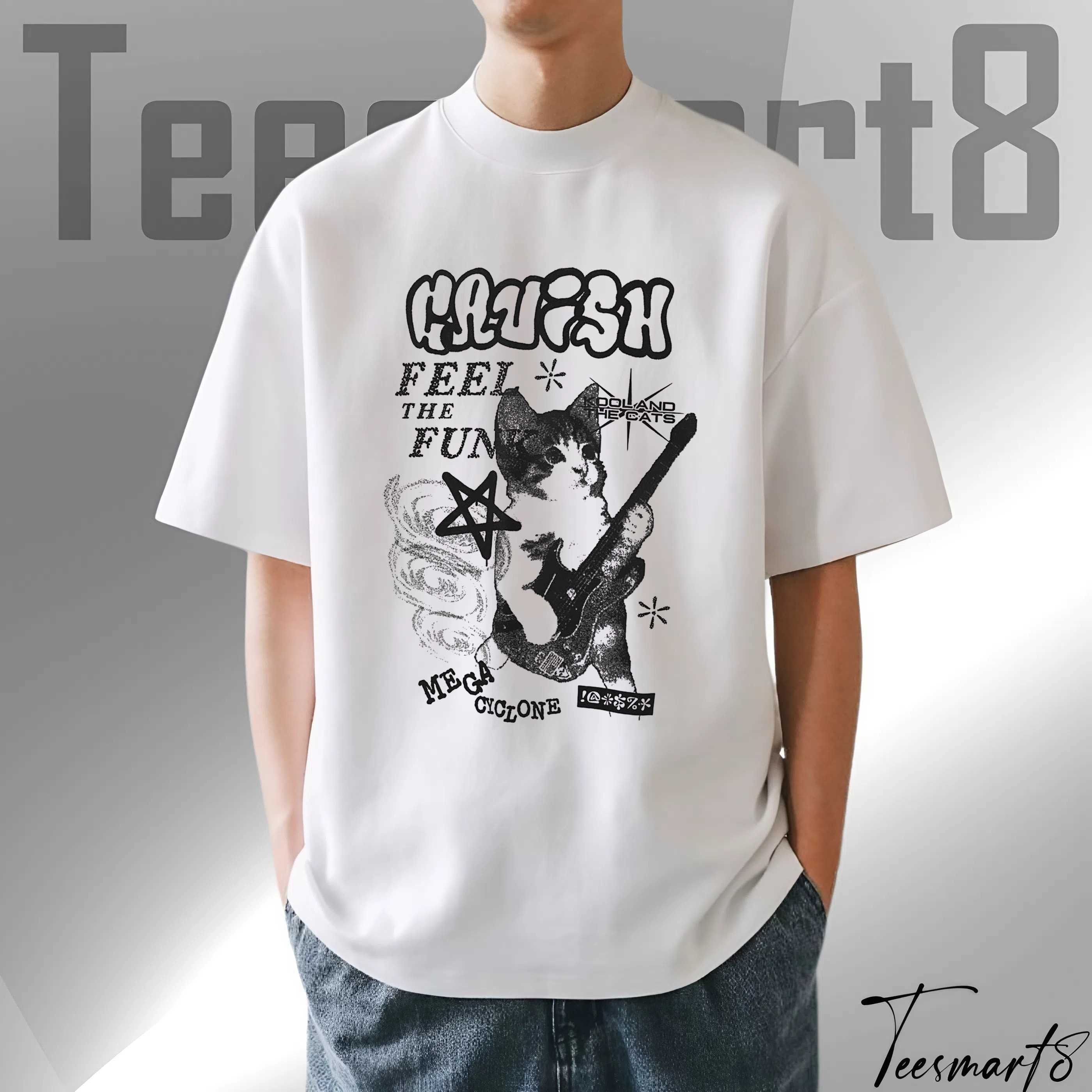 Rock Cat T Shirt – Y2k Grunge Punk Aesthetic Tee