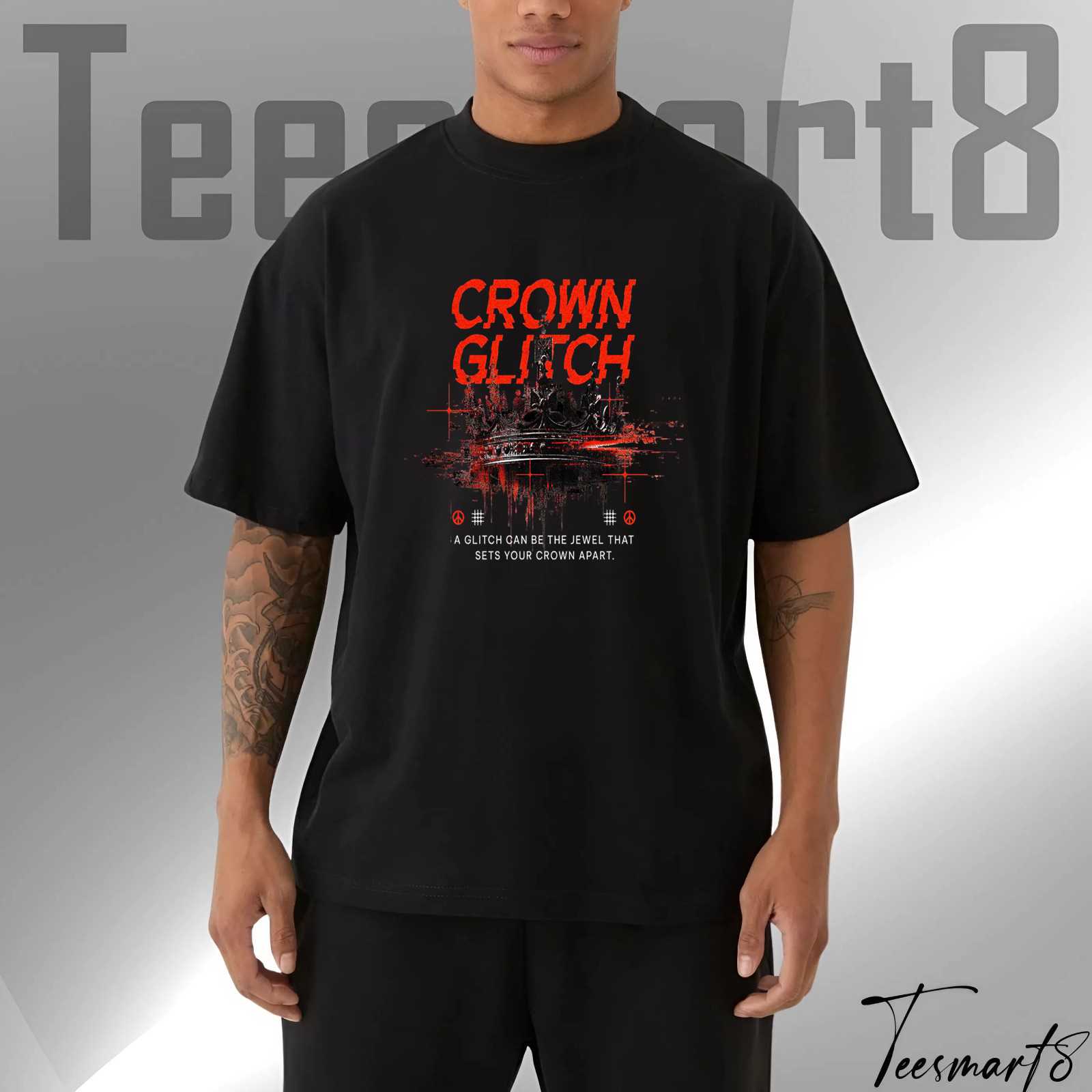 Crown Glitch T Shirt Futuristic Crown Graphic Tee For Bold Fashion Statement