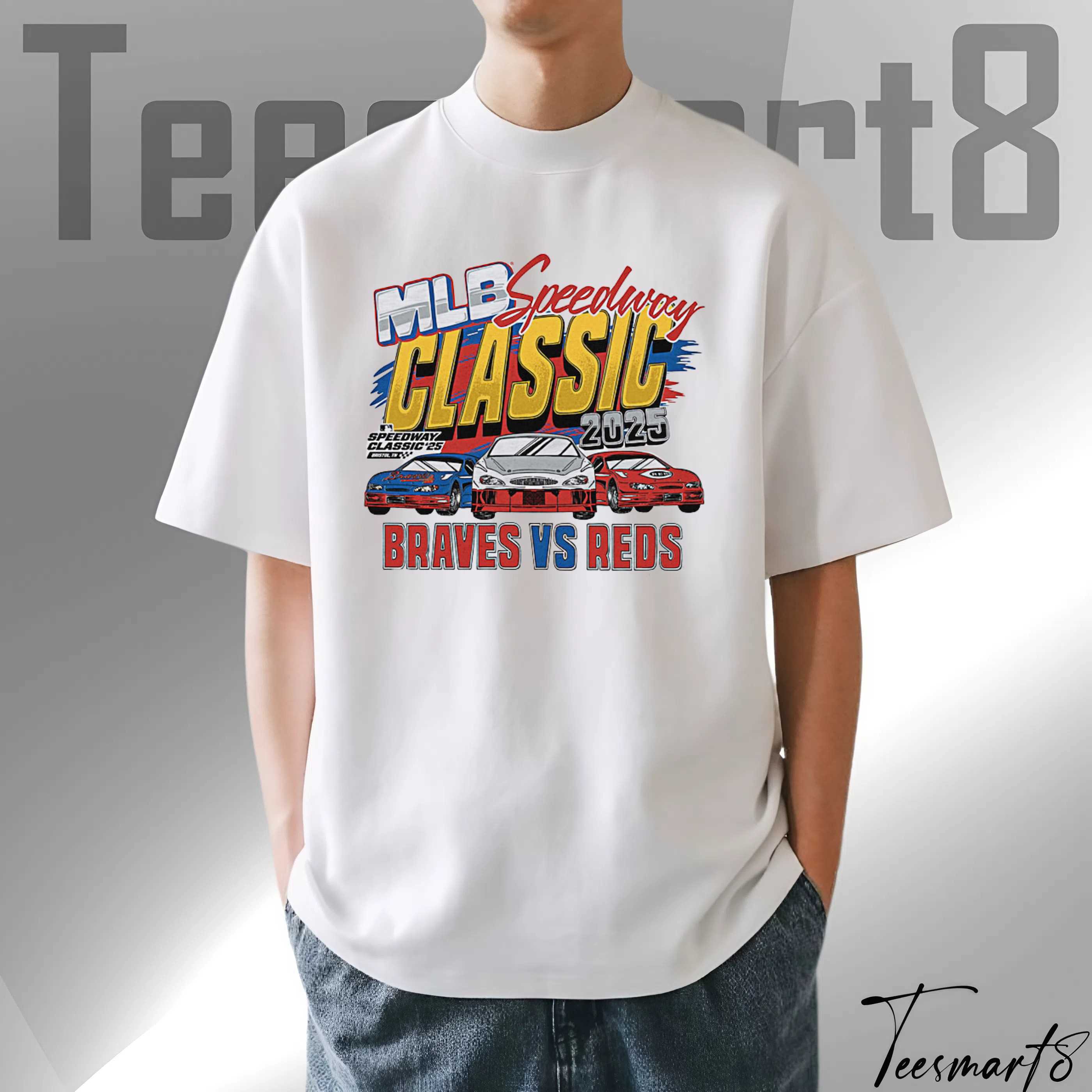 Cincinnati Reds Vs. Atlanta Braves 2025 Mlb Speedway Classic Tri-Blend T-Shirt