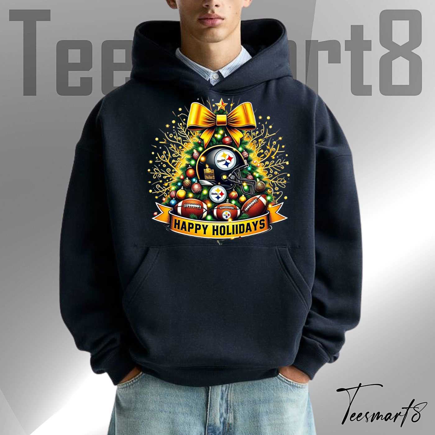 Pittsburgh Steelers Football Happy Holidays Christmas Hoodie