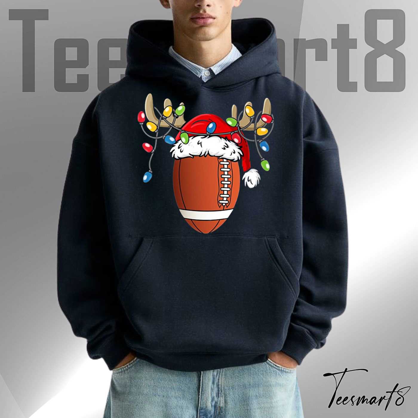 Reindeer Football Christmas Lights Fan Hoodie
