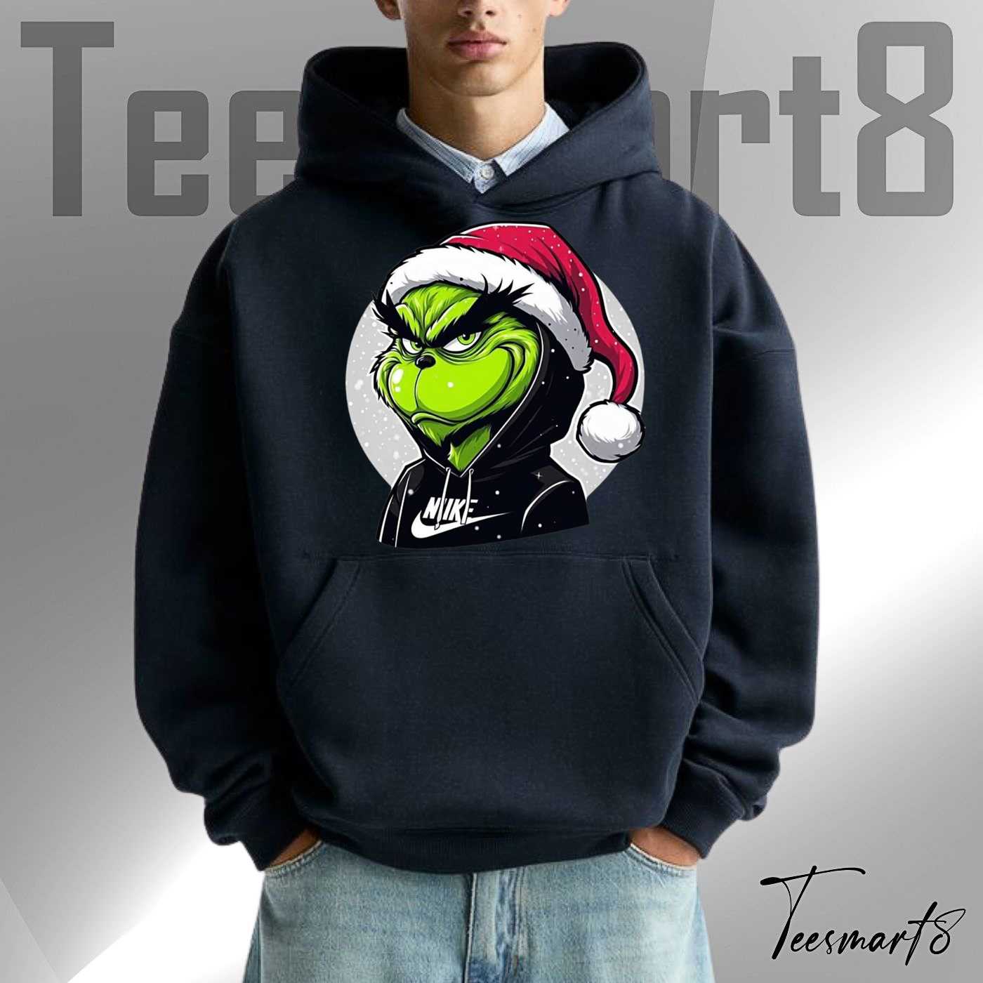 Grinch Wearing Santa Hat Christmas Hoodie