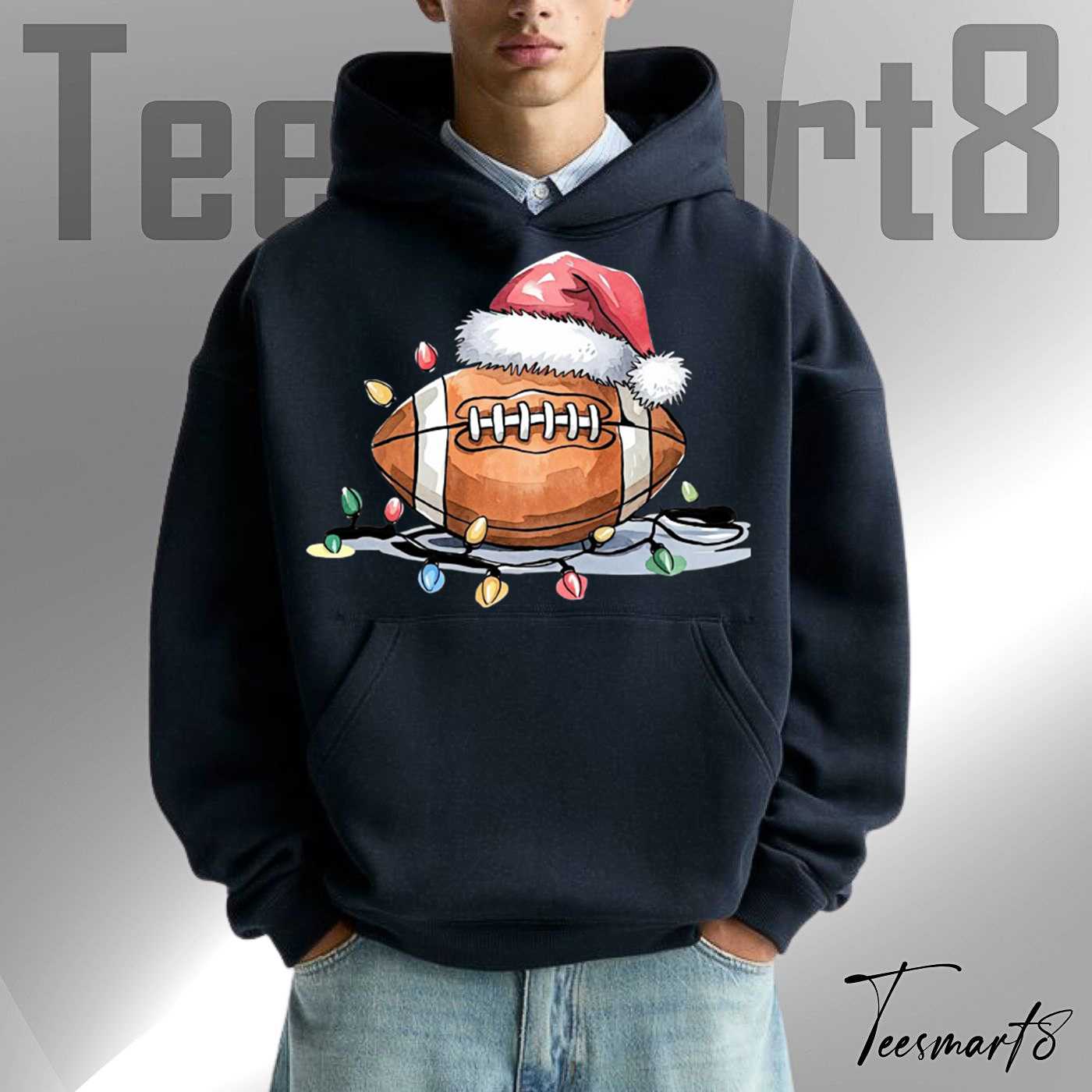 Football Reindeer Christmas Lights Holiday Hoodie