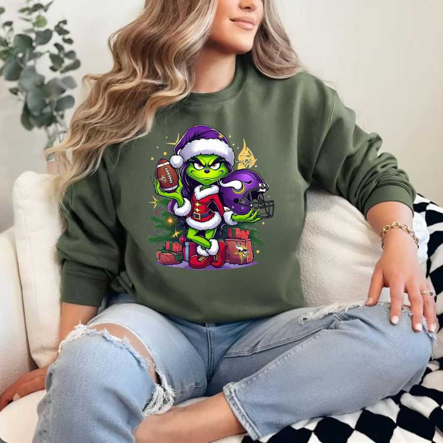 Minnesota Vikings Mrs. Claus Grinch Christmas Sweatshirt Minnesota Vikings Mrs. Claus Grinch Christmas Sweatshirt