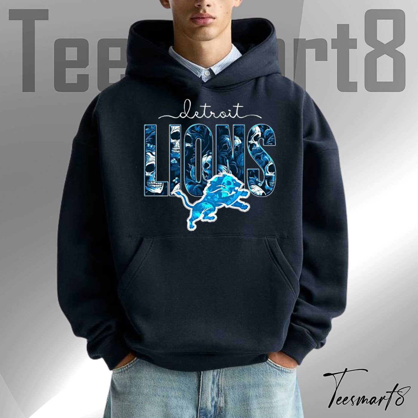 Detroit Lions Floral Skull Graphic Football Hoodie