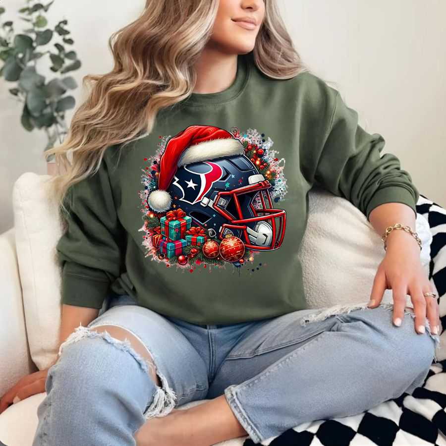 Houston Texans Christmas Helmet Santa Hat Sweatshirt