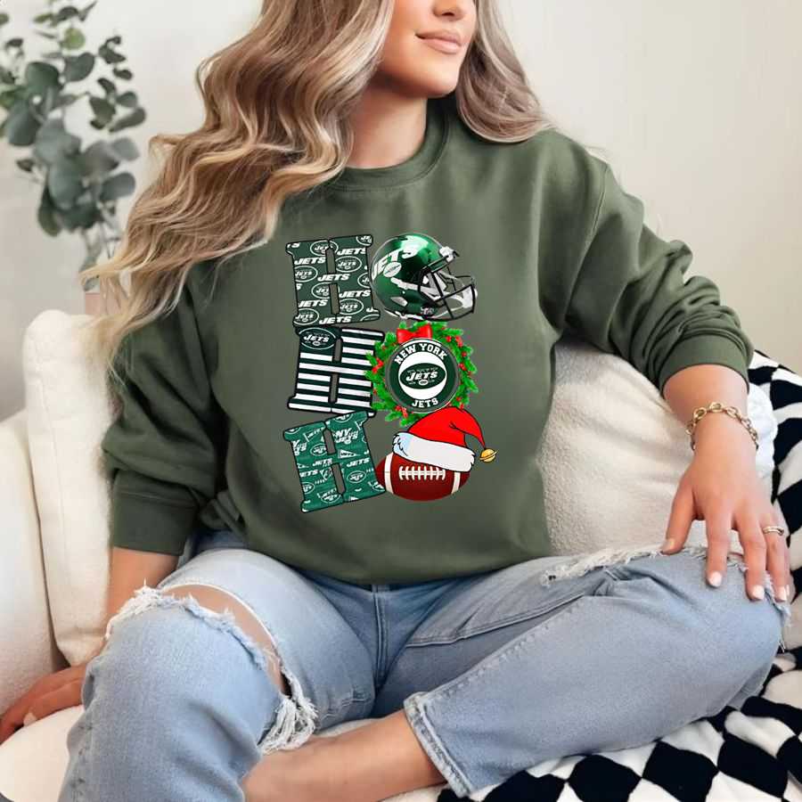 New York Jets Ho Ho Ho Christmas Football Sweatshirt