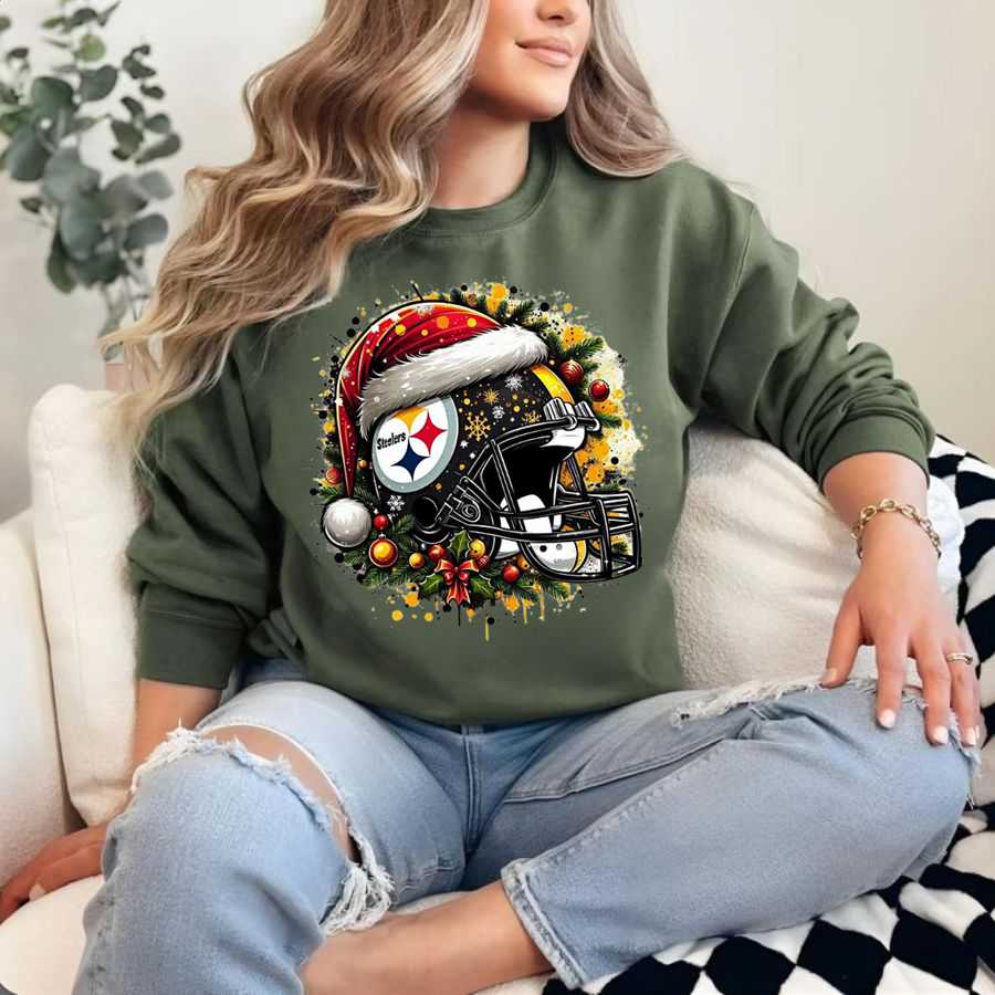 Pittsburgh Steelers Christmas Helmet Art Sweatshirt