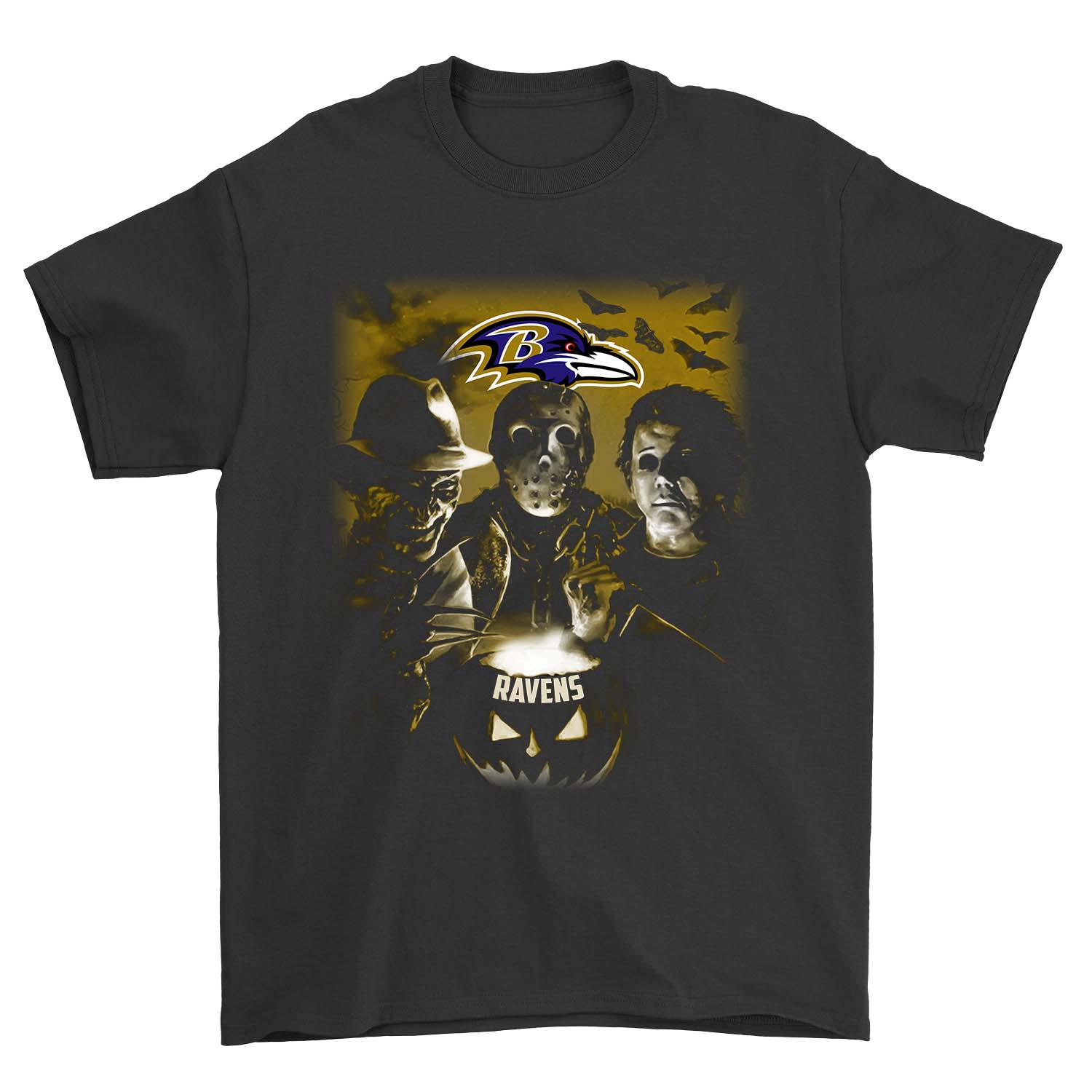 Baltimore Ravens "horror Icons" Crossover T-Shirt Baltimore Ravens "horror Icons" Crossover T-Shirt