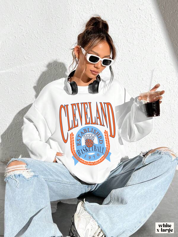 Throwback Cleveland Cavaliers Crewneck - Vintage Blue & Orange Basketball Sweatshirt