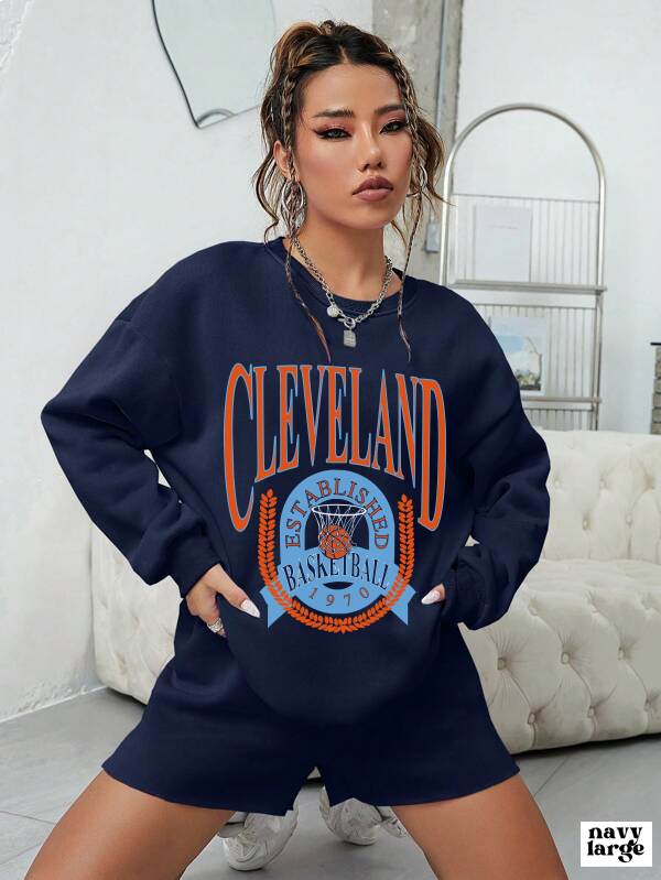 Retro Cleveland Cavaliers Crewneck - Navy Blue & Orange Throwback Sweatshirt