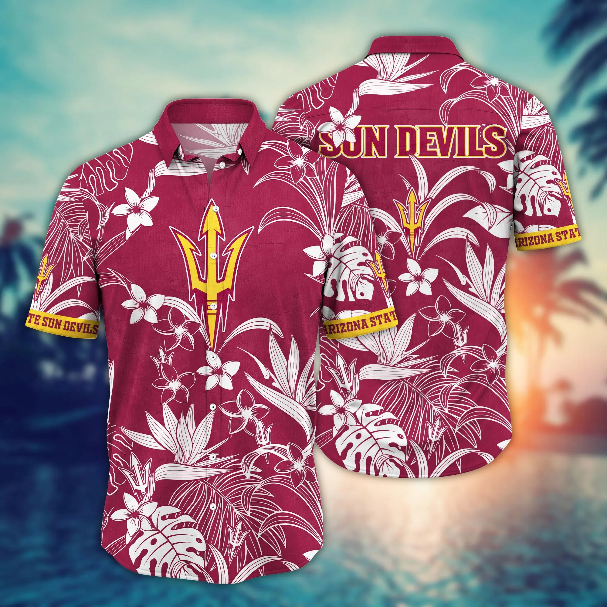 Arizona State Sun Devils Hawaiian Shirt – Tropical Flower Aloha Shirt