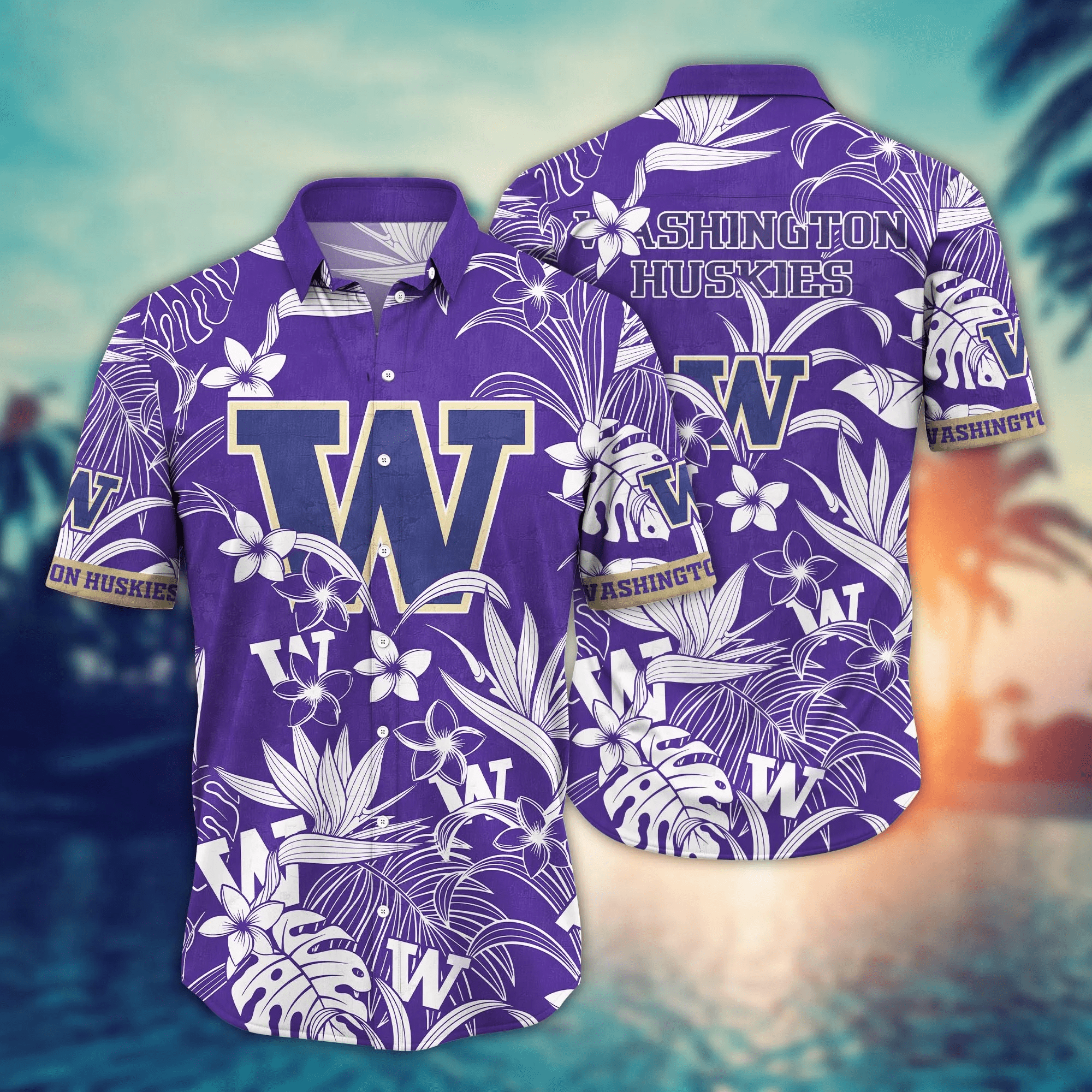 Washington Huskies Hawaiian Shirt – Tropical Flower Aloha Shirt