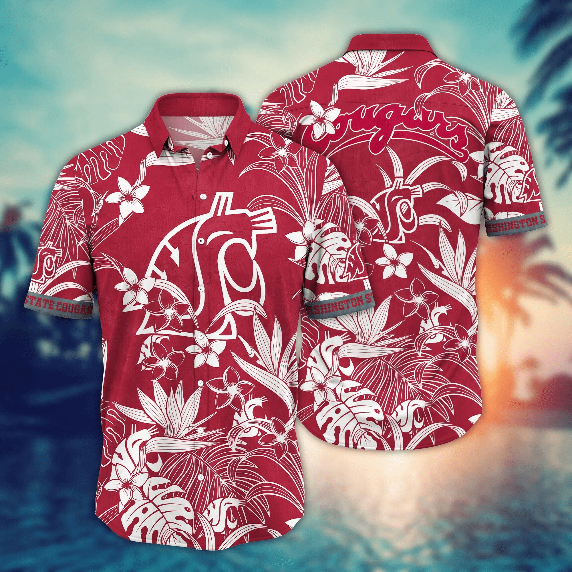 Washington State Cougars Hawaiian Shirt – Tropical Flower Aloha Shirt