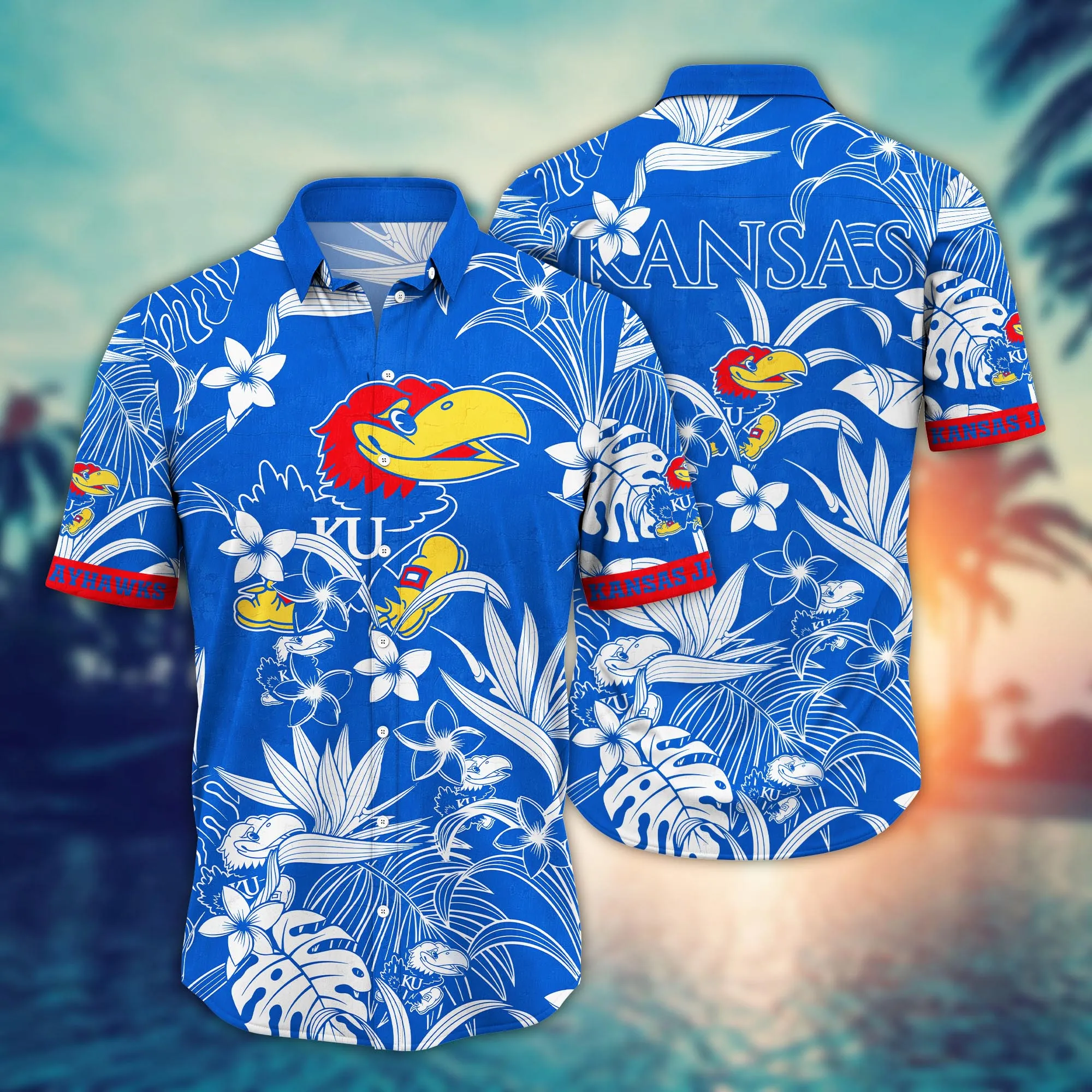Kansas Jayhawks Hawaiian Shirt – Tropical Flower Aloha Shirt