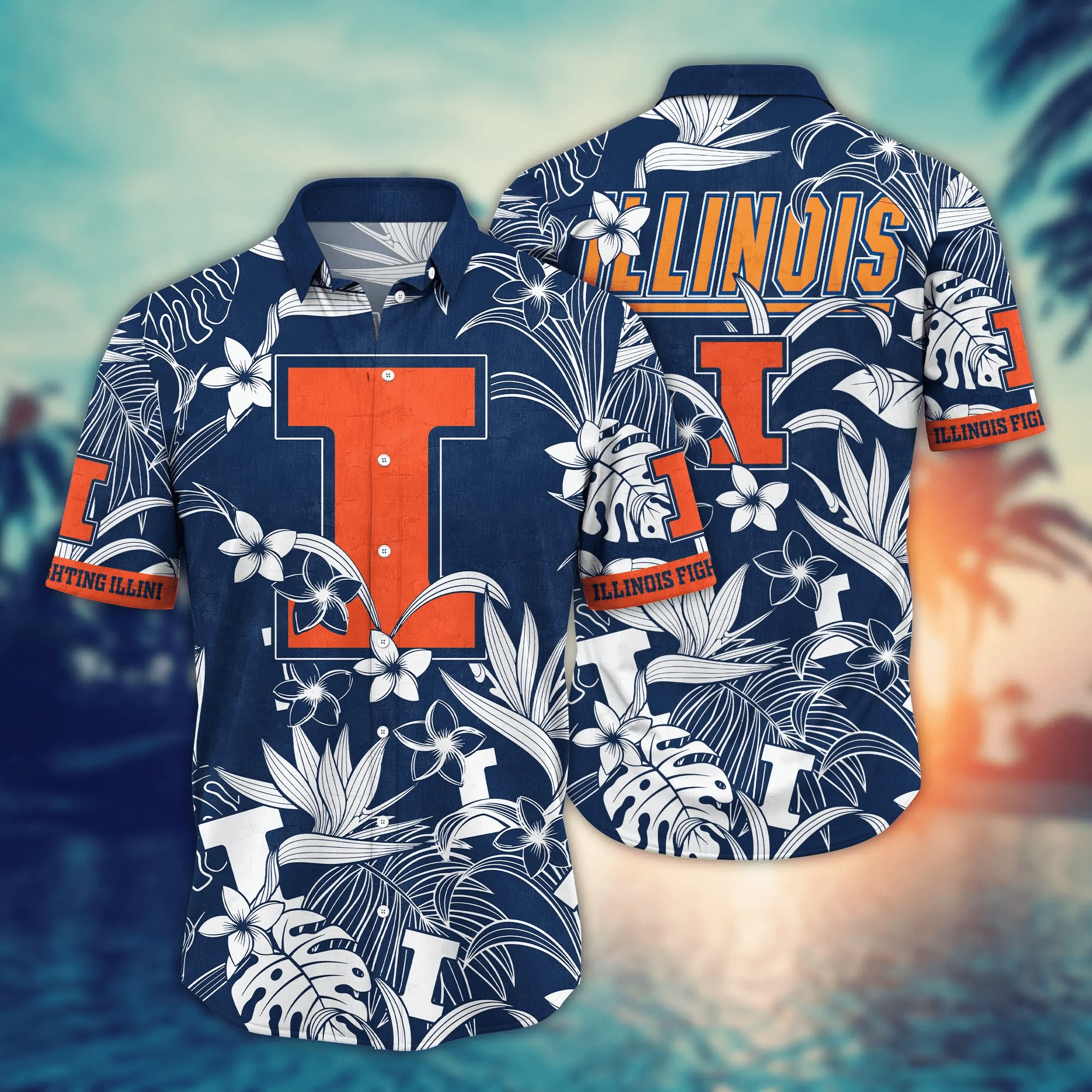 Illinois Fighting Illini Tropical Floral Hawaiian Shirt