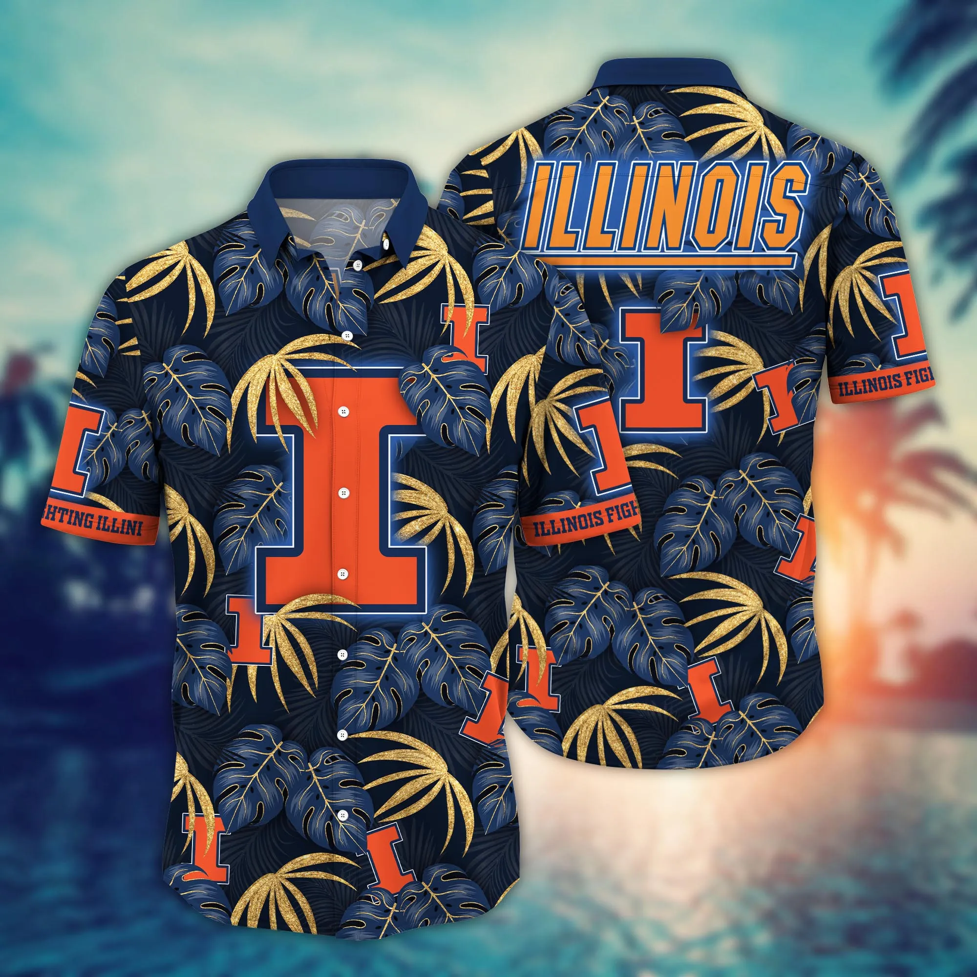 Illinois Fighting Illini Floral-Leaf Hawaiian Shirt