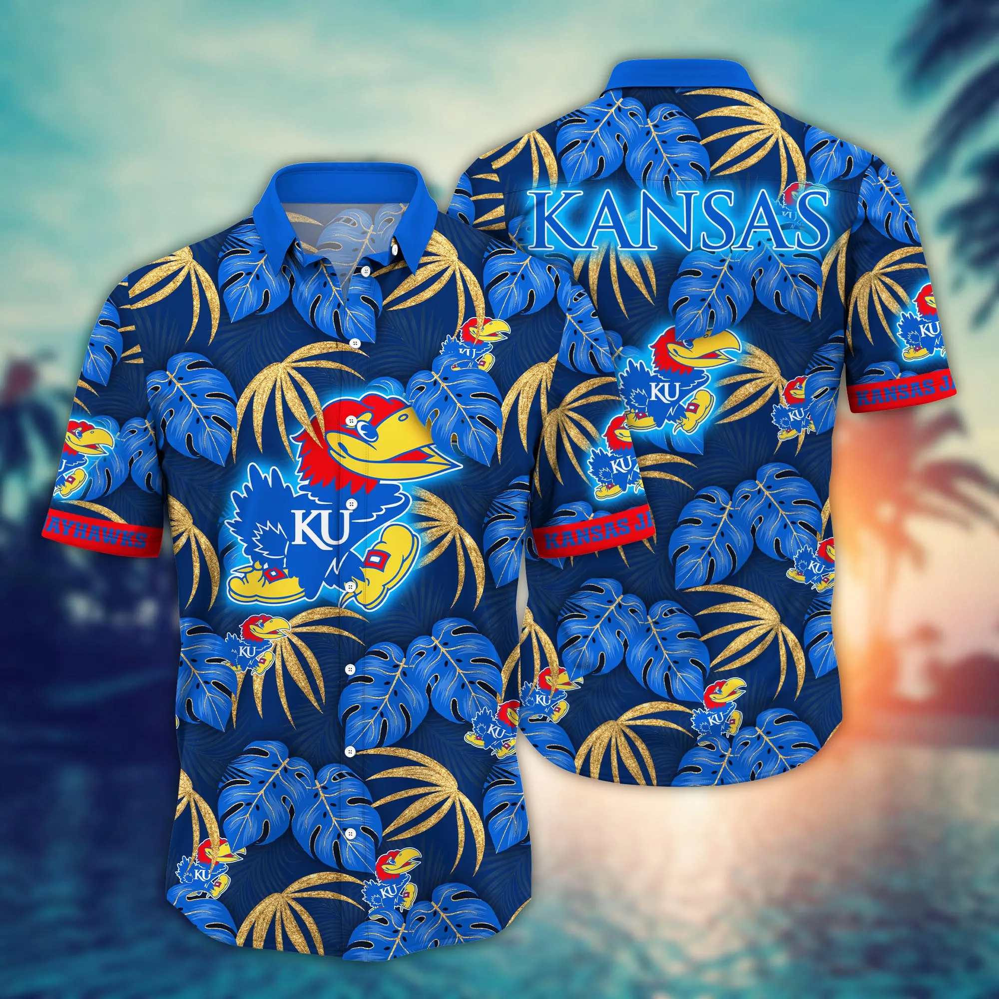 Kansas Jayhawks Tropical Leaf Hawaiian Shirt