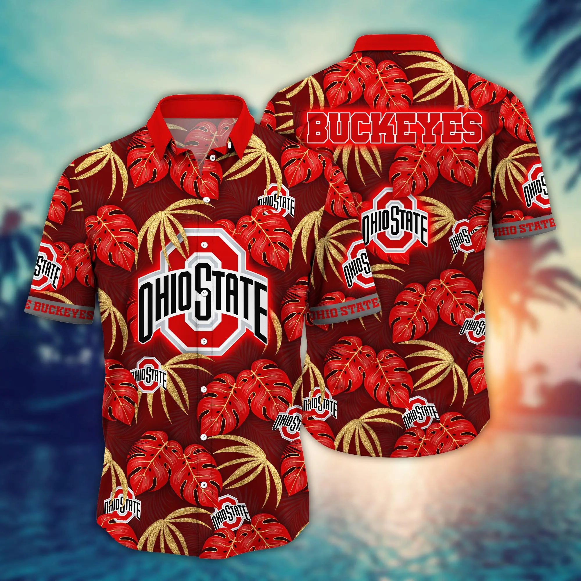 Ohio State Buckeyes Tropical Floral Hawaiian Shirt