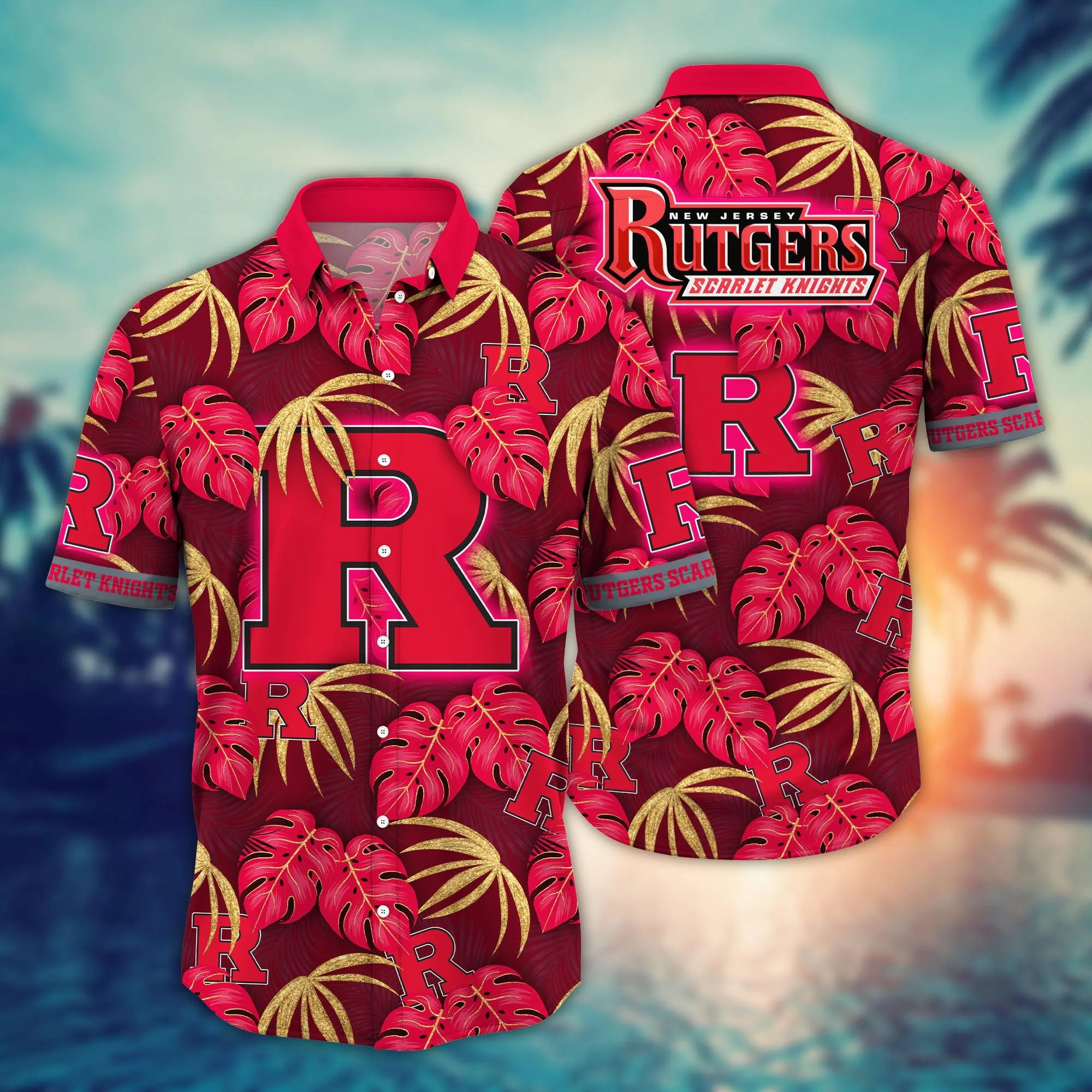 Rutgers Scarlet Knights Spirit - Classic Hawaiian Shirt With A Floral Twist