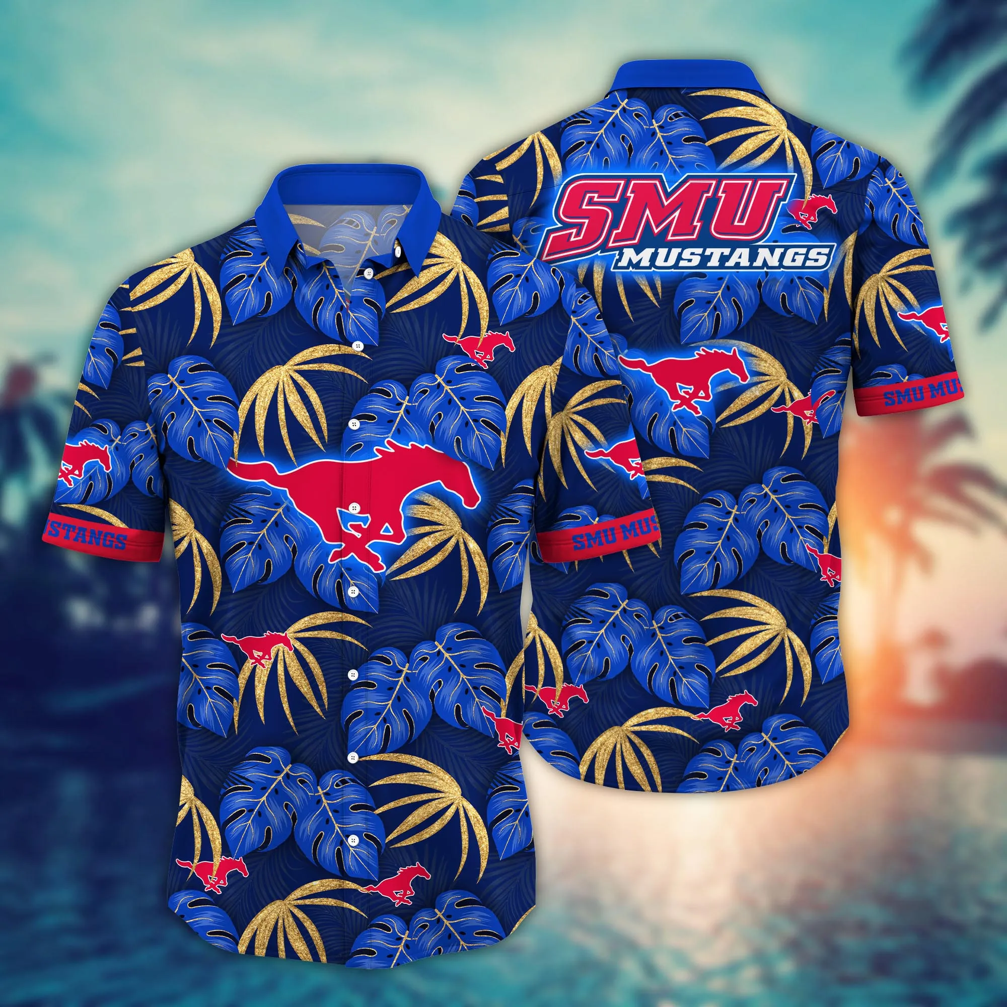 Smu Mustangs Tropical Floral Hawaiian Shirt